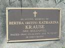 Bertha (Betsy) Katharina KRAUSE (nee HOLZAPFEL)
23 Nov 1973, aged 76
Mt Cotton Gramzow Cornubia Carbrook Lutheran Cemetery, Logan City