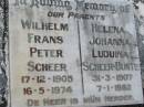 Wilhelm Frans Peter SCHEER
b: 17 Dec 1905, d: 16 May 1974
Helena Johanna Luduina SCHEER-BUNTE
b: 31 Mar 1907, d: 7 Jan 1982
Mt Cotton Gramzow Cornubia Carbrook Lutheran Cemetery, Logan City