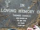 Thomas DANIELS
7 Nov 1978, aged 55
Mt Cotton Gramzow Cornubia Carbrook Lutheran Cemetery, Logan City