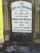 Friedrich MUSCH
25 Oct 1954, aged 39
Fred
Mt Cotton Gramzow Cornubia Carbrook Lutheran Cemetery, Logan City