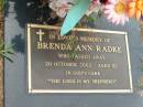 Brenda Ann RADKE
20 Oct 2002, aged 52
Mt Cotton Gramzow Cornubia Carbrook Lutheran Cemetery, Logan City