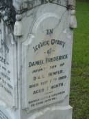 Lizzie
(wife of) Daniel Benfer
13 Sep 1909, aged 34
Daniel Frederick
(infant son of D and L BENFER)
d: 7 Sep 1909, aged 1 month
Mt Cotton Gramzow Cornubia Carbrook Lutheran Cemetery, Logan City