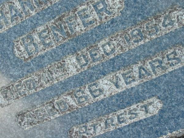 Johann Daniel BENFER  | d: 11  Dec 1954, aged 66  | Mt Cotton / Gramzow / Cornubia / Carbrook Lutheran Cemetery, Logan City  |   | 