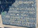 Brian GRAFFUNDER
21 Feb 1982, aged 45
(husband of Deirdre, father of Lyell, Kerri-Ann, Lorelle)
Mount Beppo Apostolic Church Cemetery