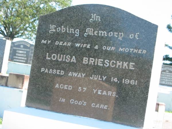 Louisa BRIESCHKE  | 14 Jul 1961, aged 57  | Mount Beppo Apostolic Church Cemetery  | 