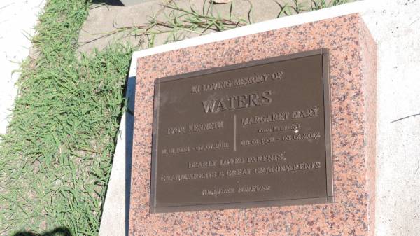 Ivor Kenneth WATERS  | b: 11 Jan 1928  | d: 7 Jul 2011  |   | Margaret Mary WATERS (nee Kennedy)  | b: 8 Jan 1931  | d: 3 Jan 2012  |   | Mulgildie Cemetery, North Burnett Region  |   | 