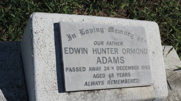 Edwin Hunter Ormond ADAMS  | d: 24 Dec 1963 aged 48  |   | Mulgildie Cemetery, North Burnett Region  |   | 