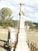 Richard KERR,
died 27 August 1889 aged 61 years;
Janet KERR,
died 12 Oct 1908 aged 87 years;
Joseph HANDLEY, husband father,
born Drayton 11 Oct 1863,
died Murphys Creek 23 Sept 1920;
Dora Margaret,
second daughter of Joseph & Jane HANDLEY,
born 17 Nov 1894 died 6 May 1897;
Murphys Creek cemetery, Gatton Shire