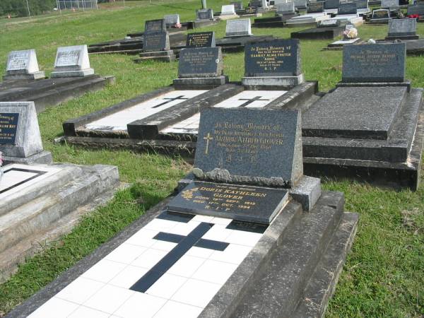 Arthur Alfred GLOVER,  | husband father,  | died 7 Dec 1968 aged 57 years;  | Doris Kathleen GLOVER,  | mother,  | born 19 Sept 1913,  | died 17 Oct 1994;  | Gloria WILSON (GLOVER),  | born 26-12-1943,  | died 15-7-2006;  | Gwendoline GLOVER,  | born 18 May 1940,  | died 19 May 1940;  | Murwillumbah Catholic Cemetery, New South Wales  | 