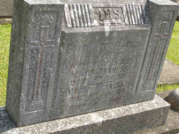 Thomas HENNESS,  | died 19 Dec 1950;  | Maria HENNESS,  | died 5 June 1940;  | Murwillumbah Catholic Cemetery, New South Wales  | 