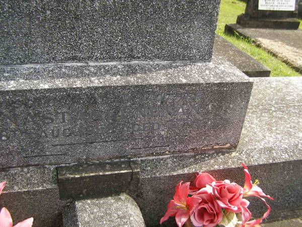 [Edward Thomas?] NUNAN,  | died 17 April 1937 aged 74 years;  | Anastasia NUNAN,  | died 8 Aug 1952 aged 73 years;  | Murwillumbah Catholic Cemetery, New South Wales  | 