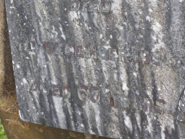 John Denis HARTIGAN,  | died 1 Dec 1936 aged 60 years;  | Murwillumbah Catholic Cemetery, New South Wales  | 