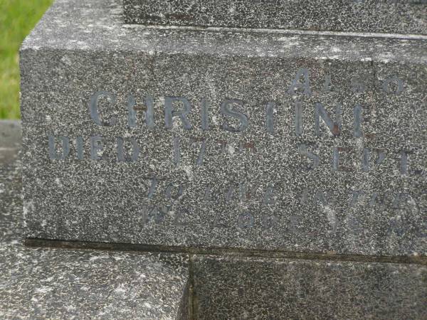 Henry James HAIMES,  | died 25 Oct 1945 aged 75 years;  | Christine Rose HAIMES,  | wife,  | died 17 Sept 1951 aged 69 years;  | Murwillumbah Catholic Cemetery, New South Wales  | 