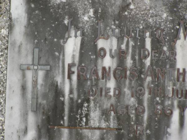 Francis Anthony BURKE,  | father,  | died 19 July 1950 aged 86 years;  | Murwillumbah Catholic Cemetery, New South Wales  | 