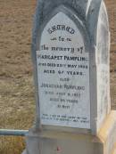 Margaret PAMPLING
25 May 1908
67 yrs
Jonathan PAMPLING
9 Jul 1917
84 yrs
Mutdapilly general cemetery, Boonah Shire
