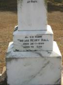 Mary Jane HALL
3 Oct 1921
87 yrs
son
Thomas Henry HALL
26-1-1949
aged 79
Mutdapilly general cemetery, Boonah Shire