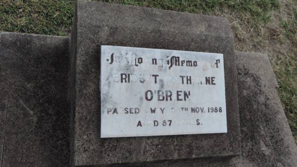 Bridget Catherine O'BRIEN  | d: 30 Nov 1988 aged 87  |   | Peak Downs Memorial Cemetery / Capella Cemetery  | 