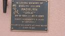 Evelyn Lillian RADBURN (Girlie)
b: 24 Sep 1921
d: 31 Jul 2001
Peak Downs Memorial Cemetery Capella Cemetery
