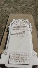 Thomas MURRAY
b: 21 Dec 1852 Kilkenny, Ireland
d: 23 Feb 1915 aged 62, Capella
Johanna MURRAY
d: 14 Oct 1934 aged 81
Peak Downs Memorial Cemetery Capella Cemetery