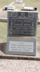 Charles WHITE
d: 14 May 1936 aged 80
Emma Louisa WHITE
d: 23 Dec 1953 aged 88
Peak Downs Memorial Cemetery Capella Cemetery