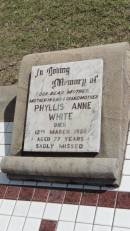 Phyllis Anne WHITE
d: 12 Mar 1986 aged 77
Peak Downs Memorial Cemetery Capella Cemetery
