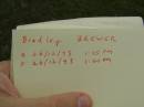 Bradley BREWER,
born 26-12-93 1:05pm,
died 26-12-93 1:20pm;
Pimpama Uniting cemetery, Gold Coast