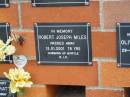 Robert Joseph MILES,
died 13-01-2001 aged 78 years,
husband of Myrtle;
Pimpama Uniting cemetery, Gold Coast