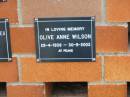 Olive Anne WILSON,
29-4-1938 - 30-9-2003;
Pimpama Uniting cemetery, Gold Coast