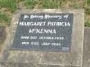 Margaret Patricia MCKENNA,
born 20 Oct 1930 died 23 July 1932;
Pine Mountain Catholic (St Michaels) cemetery, Ipswich
