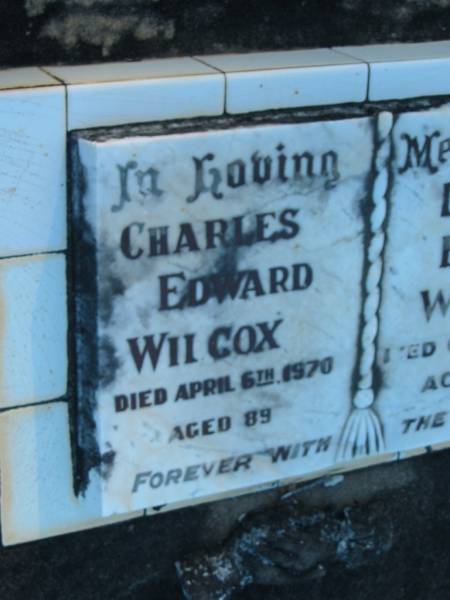 Charles Edward WILCOX,  | died 6 April 1970 aged 89 years;  | Betty Ellen WILCOX,  | died 3 Oct 1967 aged 78 years;  | Polson Cemetery, Hervey Bay  | 