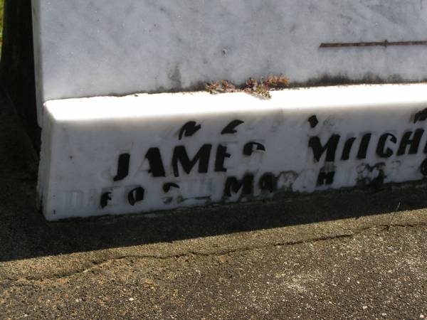 Margaret,  | wife of James MITCHELL,  | mother of Mortimer;  | James MITCHELL,  | died 5 March 1963 aged 83 years;  | Polson Cemetery, Hervey Bay  | 