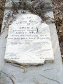 
Adam J.F., husband of Agnes WALKER,
died Pullen Vale 13 May 1879 aged 41 years;
Pullenvale cemetery, Brisbane

