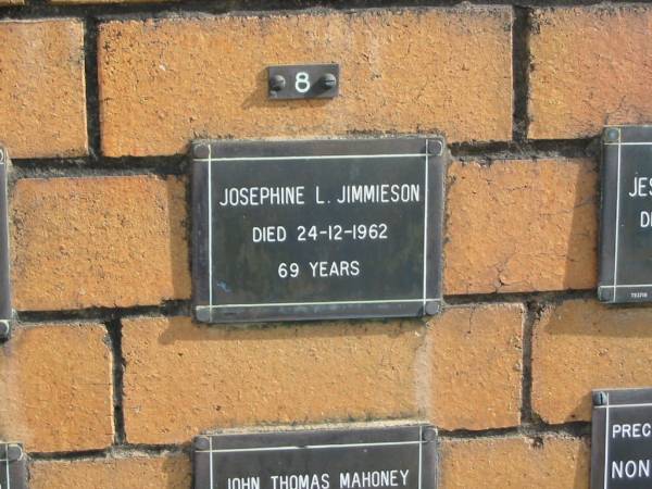 Josephine L JIMMIESON  | 24-12-1962  | aged 69 yrs  |   | Sherwood (Anglican) Cemetery, Brisbane  | 