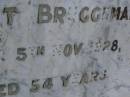 Robert BRUGGEMANN,
husband father,
died 5 Nov 1928 aged 54 years;
Silverleigh Lutheran cemetery, Rosalie Shire