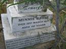 Minnie BOSSE,
died 12 March 1917 aged 72 years;
Silverleigh Lutheran cemetery, Rosalie Shire