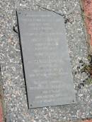 Minnie Harrison De-Vene
22 Apr 1972
aged 72
Husband
Herbert William
70 yrs
17 May 1974
Son
Bruce William De-Vene
47 yrs
31 Jan 1978
Son
Desmond Arthur De-Vene
65 yrs
19 Dec 1994
St Margarets Anglican memorial garden, Sandgate, Brisbane