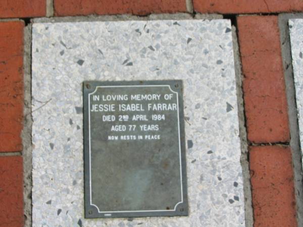 Jessie Isabel FARRAR  | 2 Apr 1984  | 77 yrs  |   | St Margarets Anglican memorial garden, Sandgate, Brisbane  |   | 