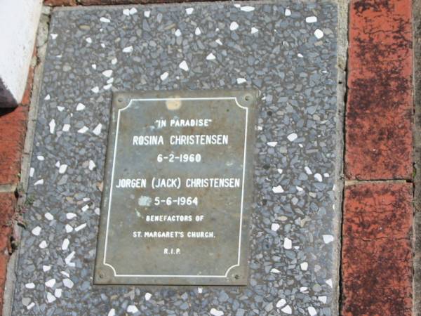 Rosina CHRISTENSEN  | 6-2-1960  |   | Jorgen (Jack) CHRISTENSEN  | 5-6-1964  |   | St Margarets Anglican memorial garden, Sandgate, Brisbane  |   | 
