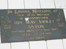 Ida May Violet ASTON
13 Nov 1985, aged 72
Stone Quarry Cemetery, Jeebropilly, Ipswich