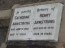 Catherine ARMSTRONG
10 Jun 1940, aged 70
Henry ARMSTRONG
25 May 1946 aged 75
Stone Quarry Cemetery, Jeebropilly, Ipswich