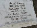Alex GRANT
10 Apr 1881
Margaret GRANT
25 Oct 1881
Alex GRANT
4 Jul 1916, aged 71
Ellen GRANT
8 Jun 1925 aged 74
Herbert GRANT
aged 1 month
Stone Quarry Cemetery, Jeebropilly, Ipswich