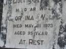 Georgina WOLFE
21 May 1973, aged 95
Stone Quarry Cemetery, Jeebropilly, Ipswich