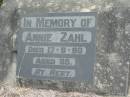 Annie ZAHL
17 Aug 1980 aged 95
Stone Quarry Cemetery, Jeebropilly, Ipswich