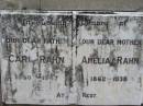 Carl RAHN
1860 - 1947
Amelia RAHN
1862 - 1938
Stone Quarry Cemetery, Jeebropilly, Ipswich