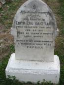 Edith Louisa COLLIER
25 Feb 1911, aged 20 years 11 months
(erected by husband & members of lodge no 22 P.A.F.S.O.A.)
Stone Quarry Cemetery, Jeebropilly, Ipswich