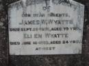 James W WYATTE
26 Sep 1952 aged 79
Ellen WYATTE
16 Jun 1953, aged 84
Stone Quarry Cemetery, Jeebropilly, Ipswich