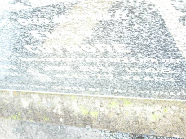 Sydney Parnell CUTMORE,  | died 7 Aug 1930 aged 56 years;  | Emily CUTMORE,  | died 26 June 1948 aged 77 years;  | Jessie May Irene CUTMORE,  | died 24 June 1913 aged 2 years;  | Swan Creek Anglican cemetery, Warwick Shire  | 