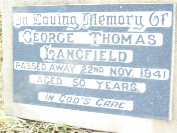 George Thomas LANGFIELD,  | died 22 Nov 1941 aged 50 years;  | Swan Creek Anglican cemetery, Warwick Shire  | 