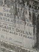 James Edward DOLAN,
died 28 March 1954 aged 67 years;
Mabel Margaret DOLAN,
wife,
died 19 Dec 1961 aged 73 years;
Tallebudgera Catholic cemetery, City of Gold Coast