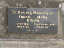 Frank DOLAN,
died 1931 aged 66 years;
Mary DOLAN,
died 24-6-1949 aged 78 years;
Tallebudgera Catholic cemetery, City of Gold Coast